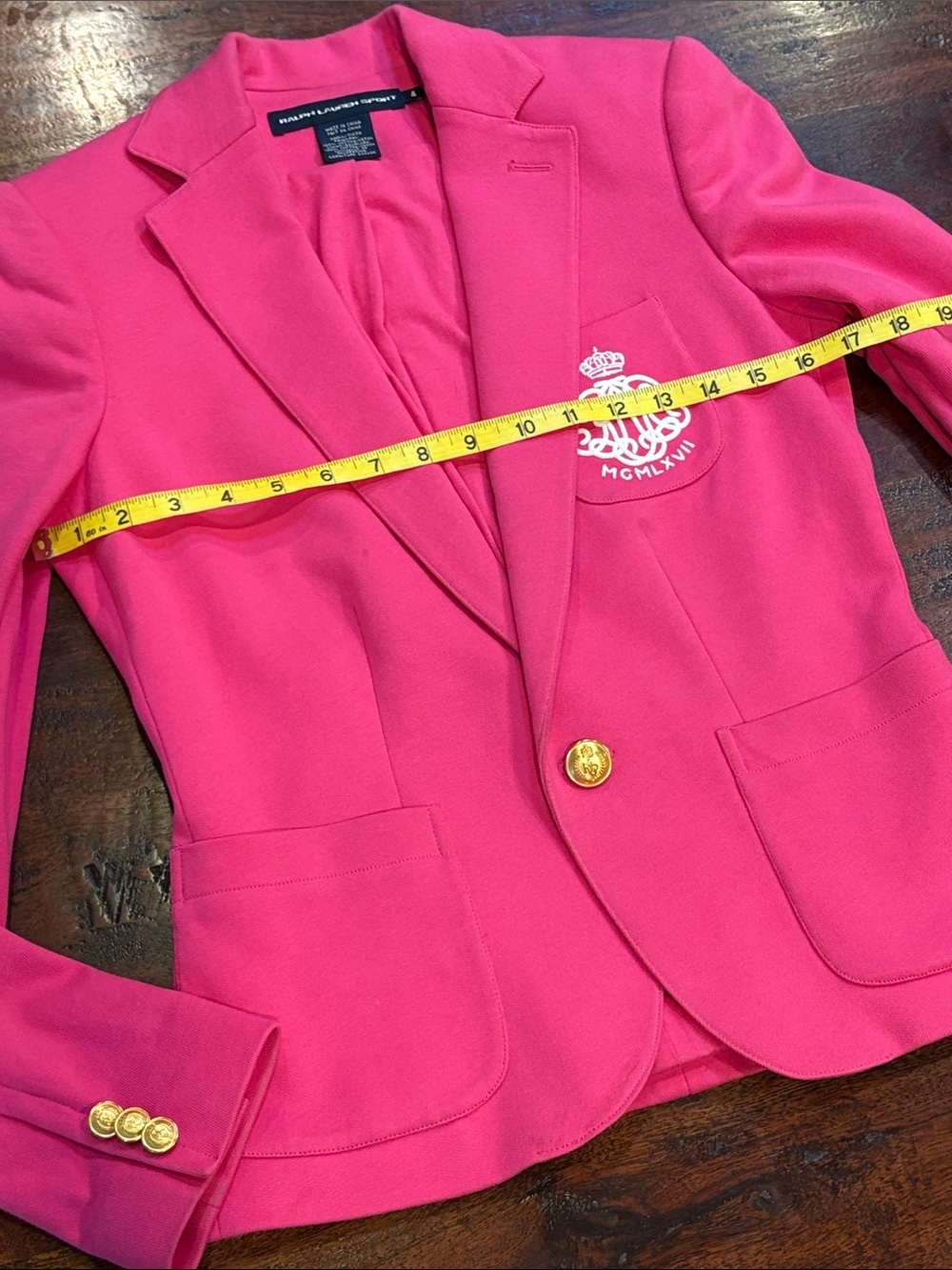 Vintage Ralph Lauren Sport Bright Pink Cotton Blazer Jacket with Crest 4 *As-Is* - Picture 14 of 16